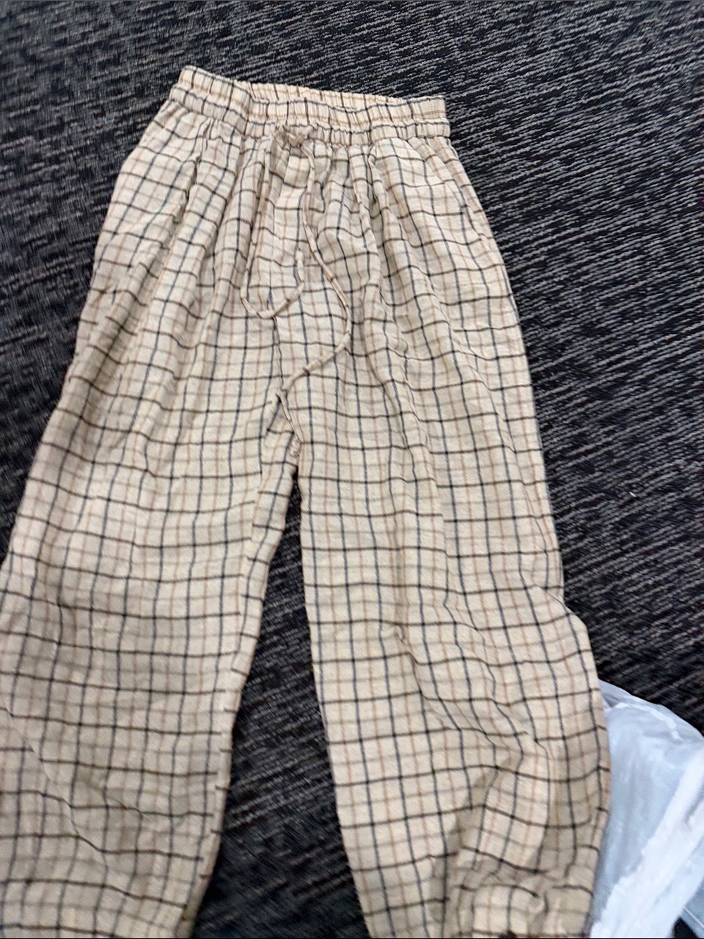 Zara Beige Plaid Drawstring Joggers